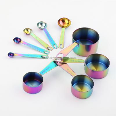 China Sustainable 9 Pcs Copper Rainbow Stainless Steel Measuring Cup And Spoon Measuring Cup Kitchen Doser for sale