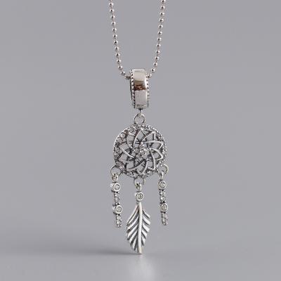 China CLASSIC Best Wishes 925 Sterling Silver Tassel Feather Charm Necklace Dreamcatcher Pendant Necklaces for sale