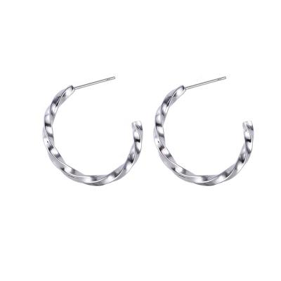 China Korean FASHIONABLE Fine Jewelry Circle Twisted Texture C Shaped Silver Stud Earrings For Women for sale