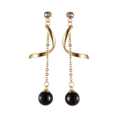 China 2022 TRENDY Women Stainless Steel 18k Gold Plated Jewelry Black Pearl Musical Note Zircon Charm Earrings for sale