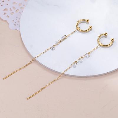 China FASHIONABLE Diamonds Tassel Long Chain Zircon Stainless Steel Ear Bone Clip Dangle Earrings for sale