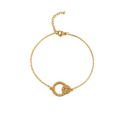 China CLASSIC Adjustable Vintage Charm Jewelry 18k Gold Plated Stainless Steel Zircon Circle Bracelet Double Womens Man for sale