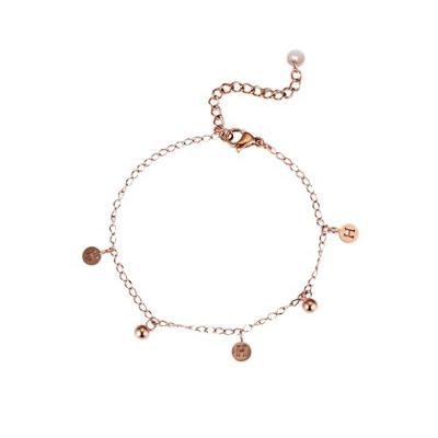 China FASHIONABLE Adjustable Rose Gold Silver Stainless Steel Coin Zircon Flowers Fish Tails Round Bead Charm Bracelets for sale