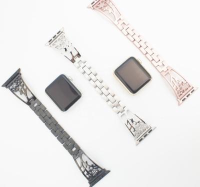 China Metal Applicable For Apple Watch With AppleWatch6 Iwatch5 Trend Generation Se Metal Leaf 3 Diamond Jewelry Strap for sale