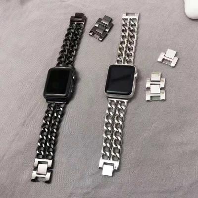 China Metal Suitable For Apple Watch Strap Apple Watch 5 6 Generation Stainless Steel Double Row Denim Chain Strap for sale