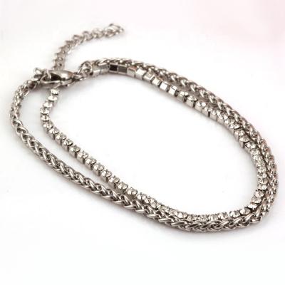 China And American Hiphop Fashionable Cool Double Chain Layered Bracelet Necklace Jewelry Set European Style Hip-hop Jewelry Zircon for sale