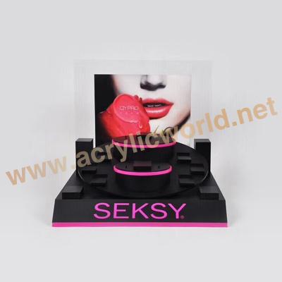 China Silk Screen Printing Acrylic Cosmetic Display For Small 9 Bottles , Black Acrylic Counter Display for sale