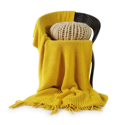 China 2021 OEM Anti-static ODM Sofa Knitted Throw Blanket With Fringe Custom Acrylic Soft Woven Tassels for sale