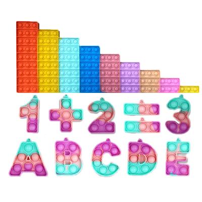 China Silicone Multiplication Table Sensory Numbers 26 Alphabet Letters Stir Push Sound Bubble Toy for Single Dimple Key Chain for sale