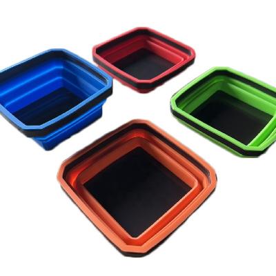 China Wholesale Folding Magnetic Silicone Bowl Tray Tool Silicone Square Foldable Parts Trays for Small Parts and Tools for sale