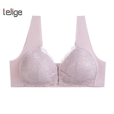 China Breathable Adjustable Women Plus Size Seamless Front Button Sexy Lace Bra Thin Tank Top Big Cup Bra for sale