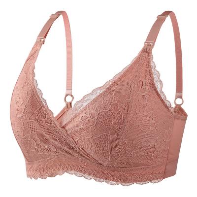 China Open Front Maternity Women Nursing Bra Lace V-neck Breathable Sexy Pregnancy Crossover Bra Wireless Maternity Care for sale