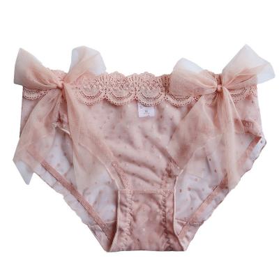 China Breathable Seamless Mid-Waist Bow Ruffles Soft Underwear Transparent Mesh Panties for sale