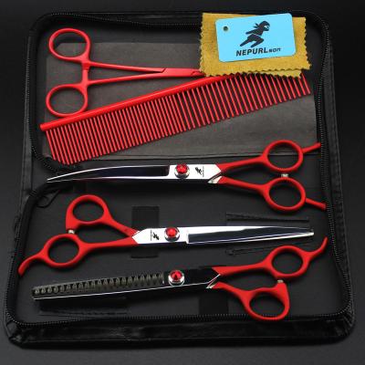 China NEPURLson Sustainable 7.0 Inch Professional Red Pet Hair Scissors / Can Be Customized Logo for sale