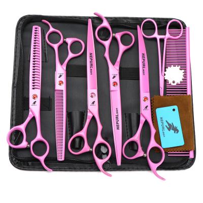 China NEPURLson Viable 8.0 Inch Baking Paint 5 Colors 5sets Double Teeth / Flat / Curved Scissors for sale