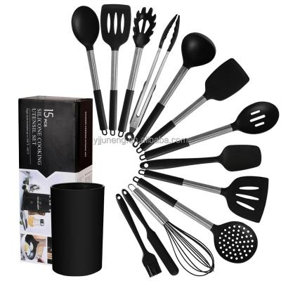 China 15 Pcs Durable Non-Stick Silicone Cookware Heat Resistant Utensils Set With Stainless Steel And Silicone Handle for sale