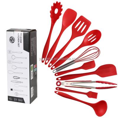 China Sustainable Home and Kitchen Accessories 10pcs Food Silicone Kitchen Utensils Heat Resistant Set for sale