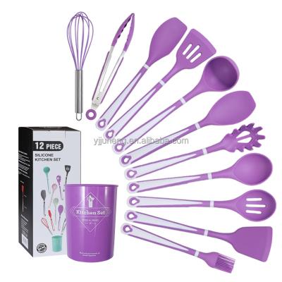 China Sustainable 12 Pieces In 1 Set Food Silicone Kitchen Cooking Tools Kitchen Utensil Heat Resistant Set for sale