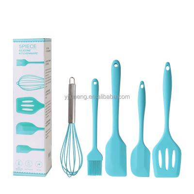 China Viable Blue Home and Kitchen Accessories 5pcs Food Heat Resistant Silicone Kitchen Utensils Set for sale