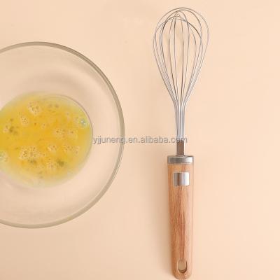 China Sustainable Kitchen Tools Stainless Steel Egg Beater Cream Mixer With Wooden Handle for sale