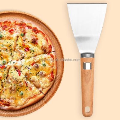 China Sustainable Kitchen Accessories Stainless Steel Pancake Turner Grilling Spatula Griddle Scraper With Wooden Handle for sale