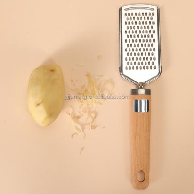 China Stainless Steel Viable Kitchen Manual Instruments Kitchen Grater Carrot Potato Vegetable Fruit Slicer With Wooden Handle for sale