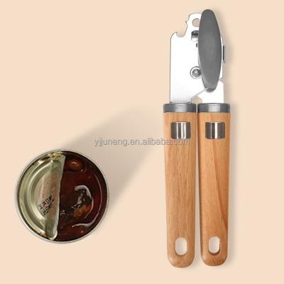 China Sustainable Kitchen Gadgets Stainless Steel Manual Can Opener With Wooden Handle for sale