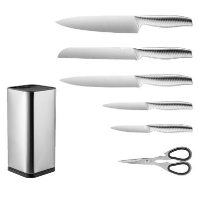 China 7 Pieces Durable Kitchen Knife Stainless Steel Set With Stainless Knife Block Holder for sale