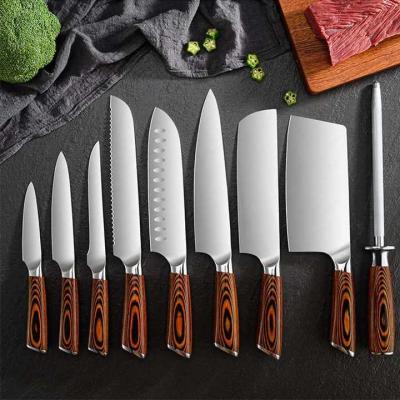 China Viable Forge Knife Set Kitchen Knives Cutting Meat Chopper Wooden Handle Stainless Steel Vegetable Butcher Cleaver Knife for sale