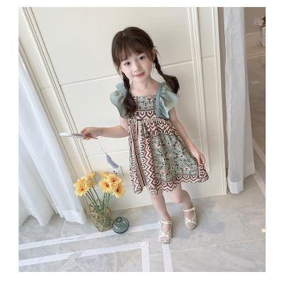 China Washable Vintage Ribbed Babies Dress Back Buttons Float Sleeveless Toddler T-Shirts Dress for sale