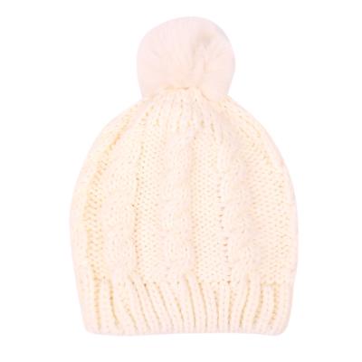 China New 2021Hot Sale Soft Baby Beanie Hats 0-24 Months Newborn Infant Baby Pom Pom Hats With Faux Fur Pom Winter for sale