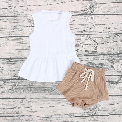 China New Unisex Cotton Summer Wide Ribbed Singlet Shorts And Tops 2pieces Set For Girs for sale