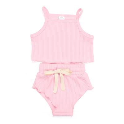 China 2021 New Children's Solid Color Children's Clothing, Girls' High Quality Cotton Suit, New Comfortable Two-piece Suit Ribbed Cotton 2pcs Set for sale