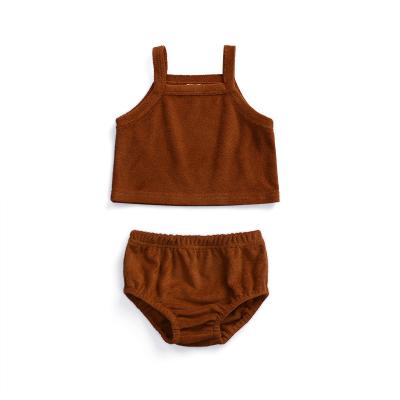 China Pure Color Two Piece Terry Toweling Set Slim Sleeveless Kids Short Set Jumper Set Ready To Ship for sale