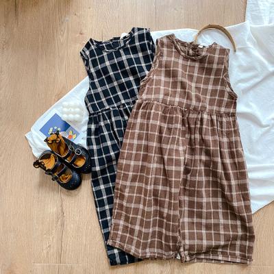 China 2021 New Summer Baby Girl Jacquard Plaid Wide-Leg Overalls Girls Children's Overalls Onesie for sale