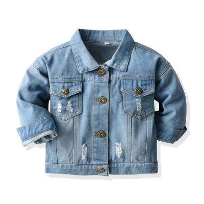 China 2021 Windproof Spring and Autumn Children's Jacket, Lapel Children's Long Sleeve Old Cardigan Denim Shorts Children's Clothing Baby for sale