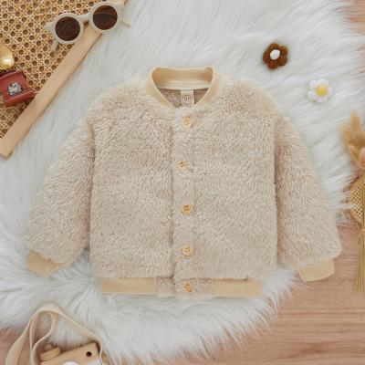 China 2021 Boys And Girls Children's Winter Windproof Clothes Jackets With New Plush Tops Long Sleeve Cardigan Button Comic Collar for sale