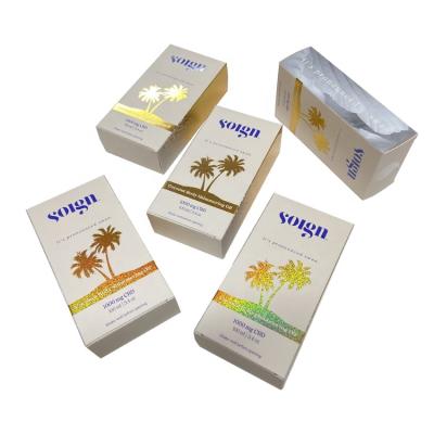 China Recyclable High Quality Gold Foiled Pattern Coconut Palm Oil Glitter UV Cbd Luxury Packaging Boxes for sale