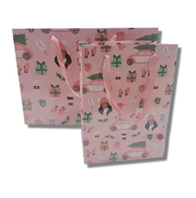 China Handmade Pink Cute Girl White Cardboard Paper Bag With Handle Ribbon for sale