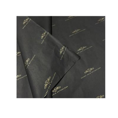 China Customized biodegradable gloden logo black kraft paper tissue paper hair wrapping tissue paper for sale