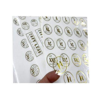 China Waterproof Waterproof Vinyl Sticker Printing Transparent Gold Foil Clothing Label Stickers s/m/l for sale