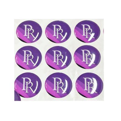 China Scratch Off Purple Printed With Personalized Logo 3D Stickers Epoxy Resin Dome Label Sticker for sale