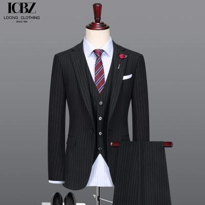 China Anti-wrinkle Men's Business Suit in Classic Black and White Stripes with Notch Lapel for sale