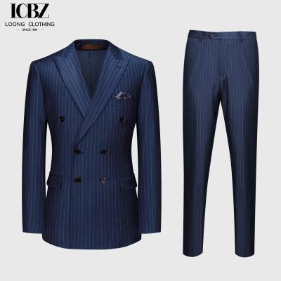 China Men's 2 Pieces Suit Vertical Striped Gun Lapel Double-breasted 6 Buttons Formal Suit for sale