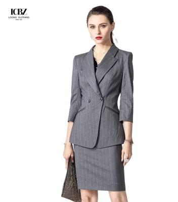 China Solid Pattern Women's Office Wear Custom Dark Gray Striped Professional Work Suit for sale