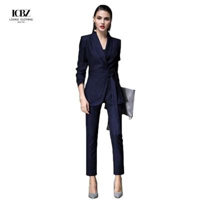 China 2021 Formal Women Uniform Long Sleeve Women's Suits Customized Ladies Office Slim Suit Set for sale