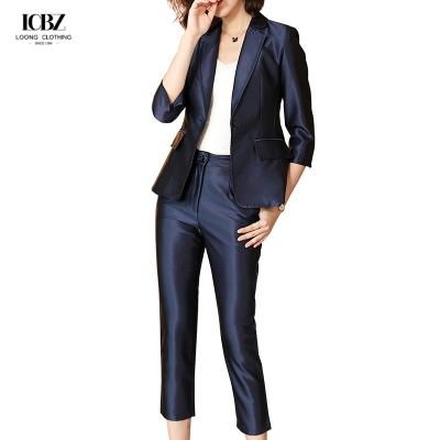 China Women's Formal Pink Suit Sets Jacket And Pants 2 Piece Fashion Office Wear Uniform for sale