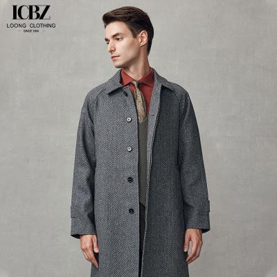 China Mid-Length Dark Gray Wool Coat Business Casual Men's Windbreaker with Mandarin Collar for sale