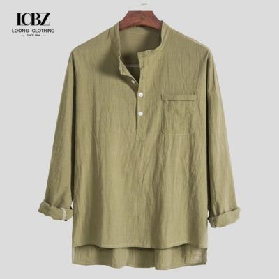 China Quantity 5000 LCBZ OEM Custom Long Sleeve Men's Linen Shirts in Multi Color Options for sale