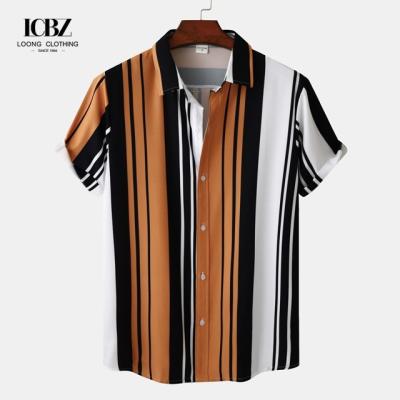 China 5000 Quantity Men's Beach Stripe Shirt Casual Slim Fit Shirts for Printing in Summer for sale